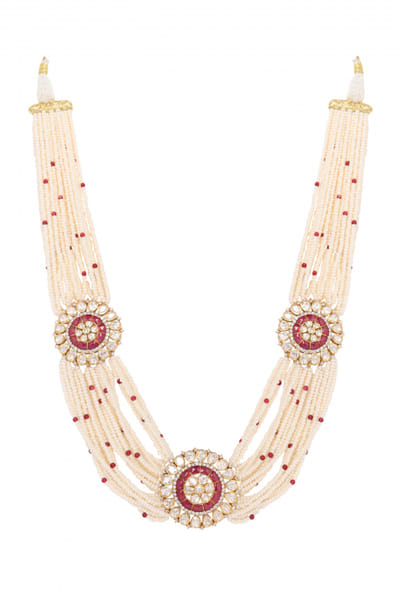 White pearl and moissanite polki necklace