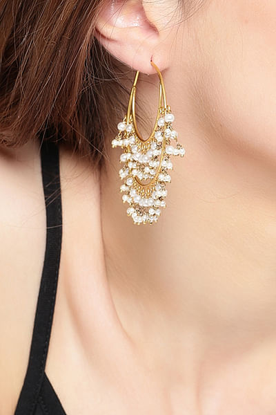 White pearl embellished chandbalis
