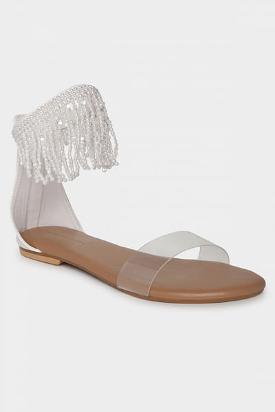 White pearl embellished flats