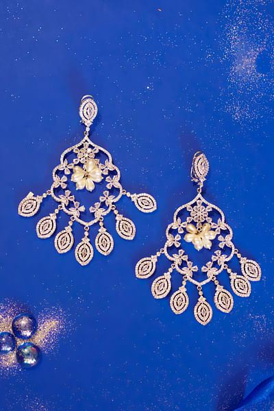 White pearl faux diamond dangler earrings