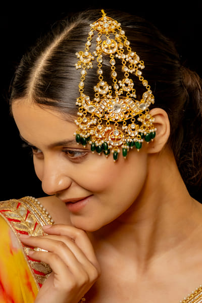 Shlok Jewels White pearl kundan and stone passa SHJMAY24D1018