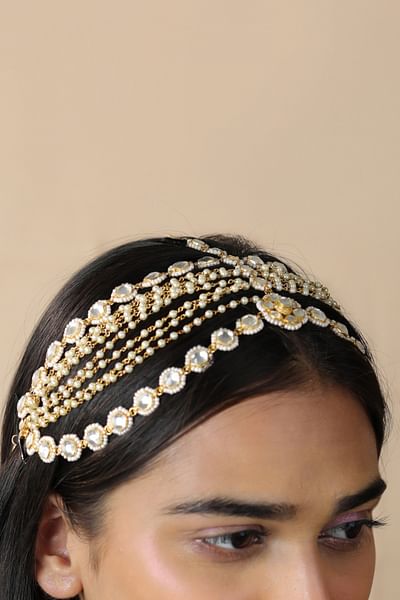 White pearl layered matha patti