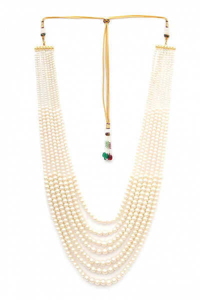 White pearl studded layered necklace