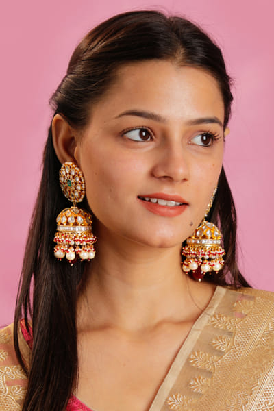 White pearls abd beads jhumkas