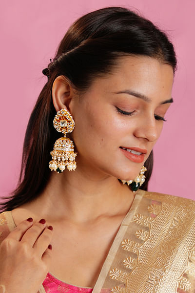 white pearls and beads jhumkas