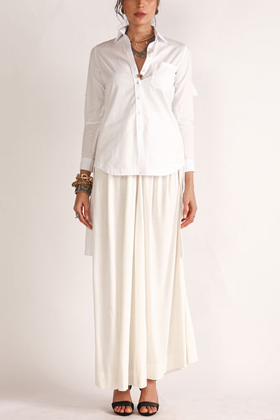 White pleated flared pants