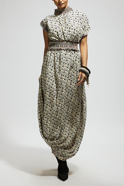 White printed draped dress