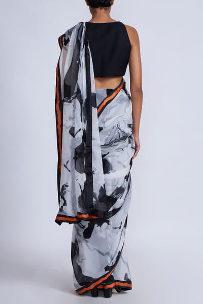 Advait White printed organza sari AVTJAN24D216
