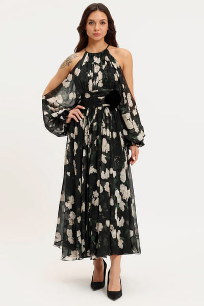 White rose printed midi dress