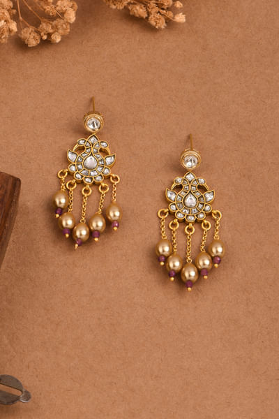 White ruby pearl jadau danglers