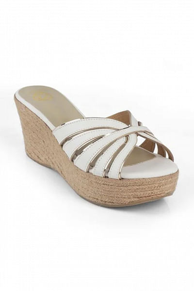 White strappy jute wedges