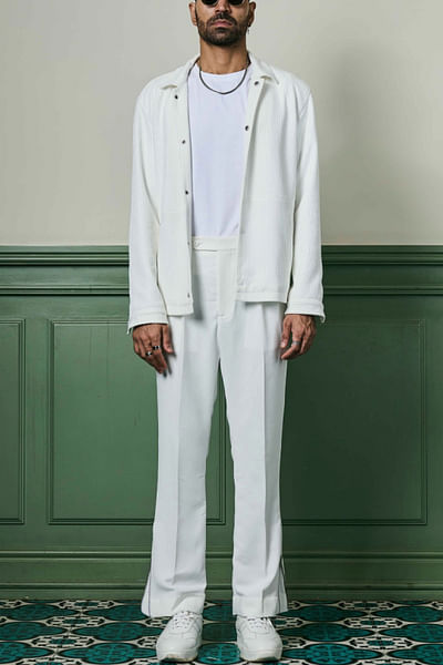 White textured knit jacket
