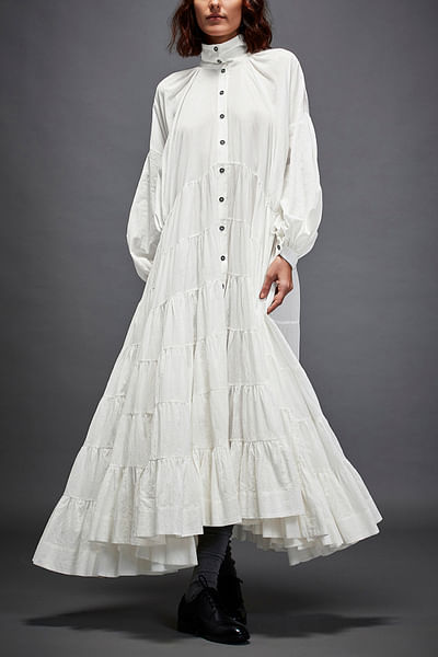 White tiered shirt dress