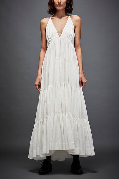 White tiered t-back string dress