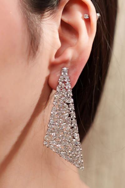 Zevar By Geeta White triangle American diamond danglers ZEVSEP24D304