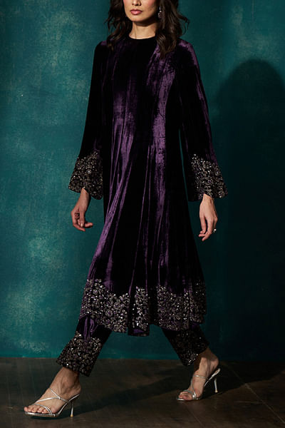 Wine embroidered anarkali set