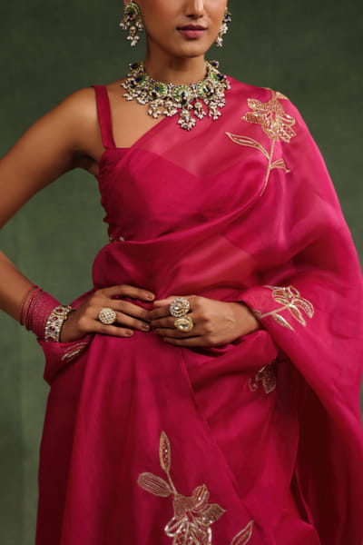 Charu Makkar Wine floral embroidered sari set CRMAUG2409