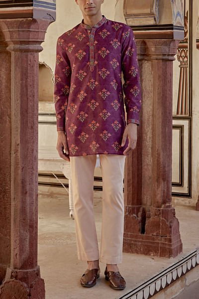 Wine floral printed kurta set