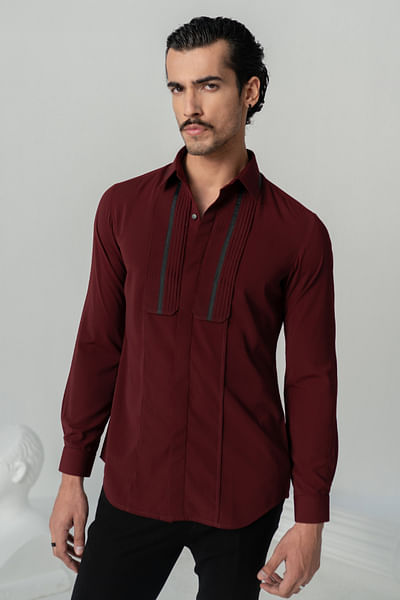 Wine pintuck textured shirt