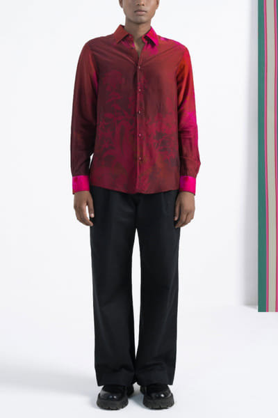 Wine red ombre and floral printed shirt