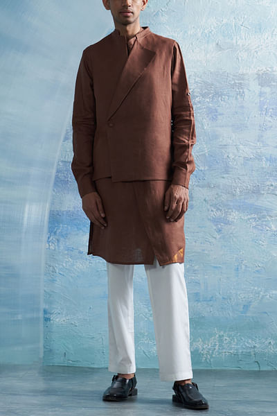 Woody brown overlap kurta set