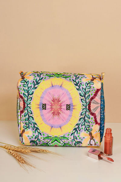 Yellow artsy printed medium vanity pouch