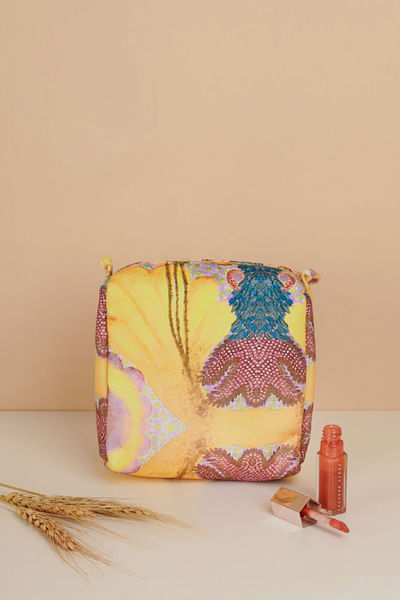 Yellow artsy printed small size vanity pouch