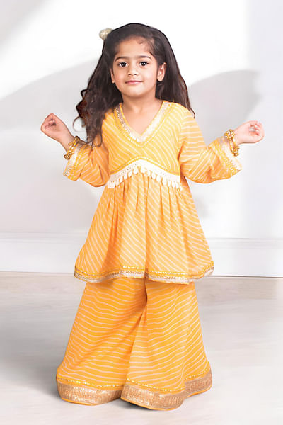 Yellow bandhej sharara set