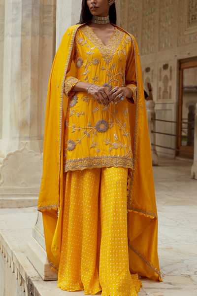 Yellow bandhni sharara set