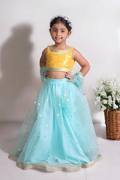 Yellow brocade choli lehenga set