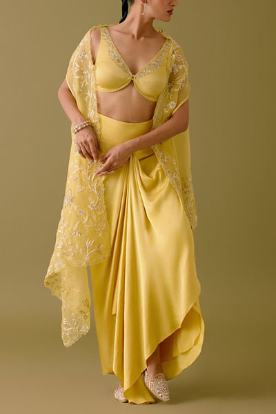 Yellow cape and drape skirt set