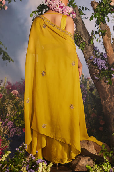 Miku Kumar Yellow cape and draped skirt set MKUOCT24D127