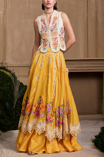 Yellow chanderi lehenga