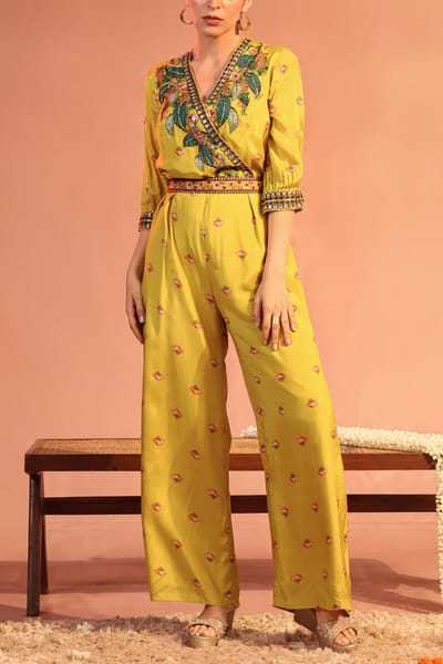 Soup by Sougat Paul Yellow embellished overlap jumpsuit set SSPNOV2408