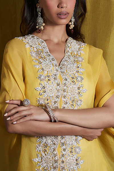 Yellow embroidered cape set