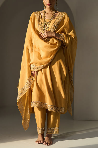 Yellow embroidered dupatta