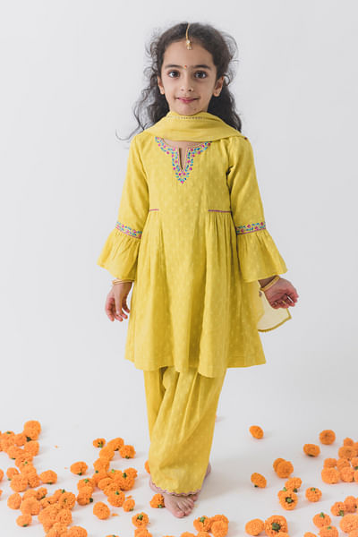 Yellow embroidered kurta set