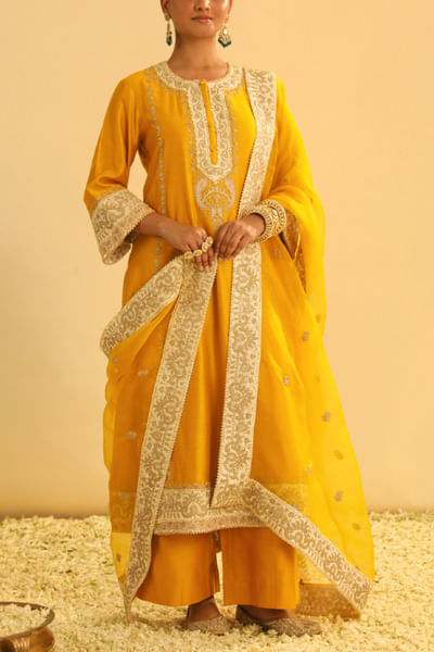 Yellow embroidered kurta set