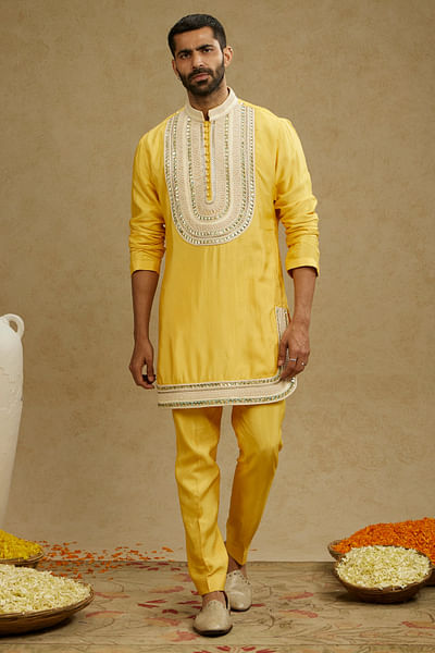 Yellow embroidered kurta set