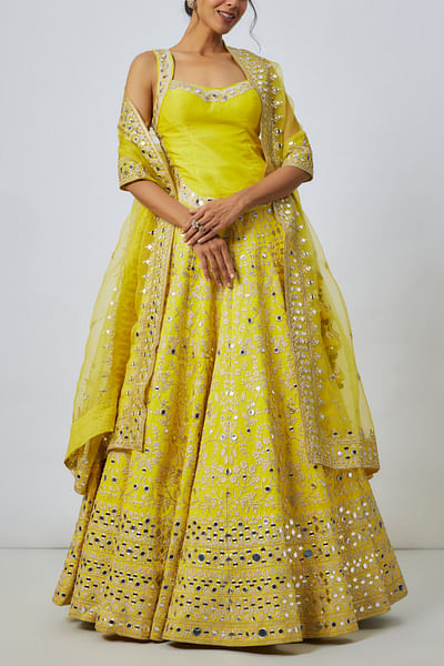 Yellow embroidered lehenga set