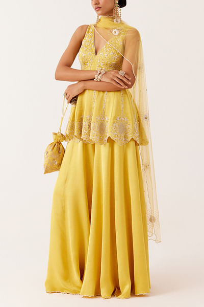 Yellow embroidered sharara set