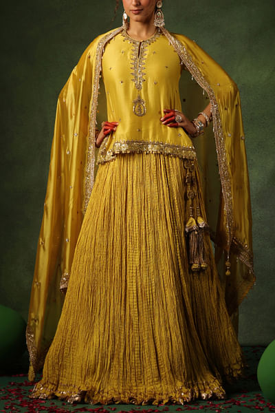 Yellow embroidery kurta lehenga set