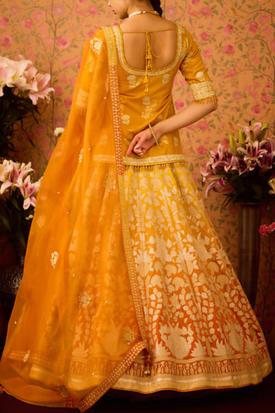 Shyam Narayan Prasad Yellow floral applique lehenga set SNPOCT2424