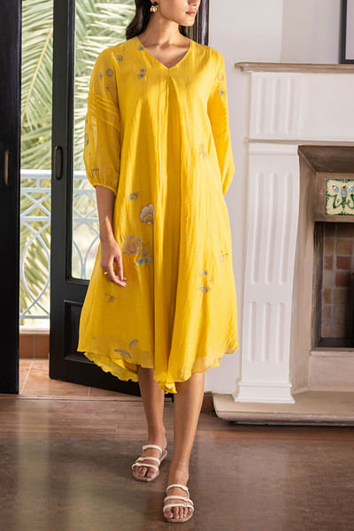 Yellow floral embroidered dress