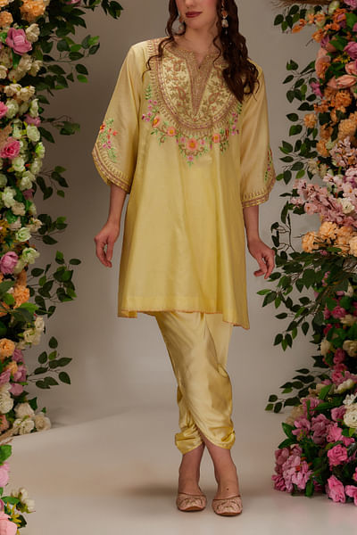 Yellow floral embroidered kurta set
