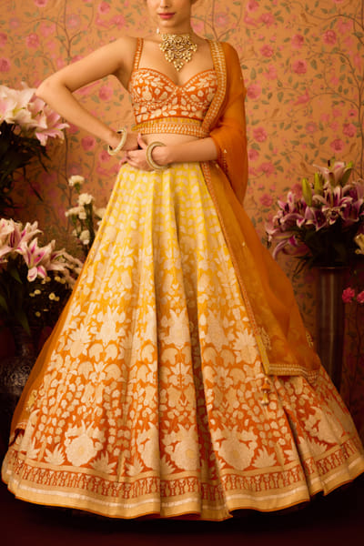 Shyam Narayan Prasad Yellow floral embroidered lehenga set SNPOCT2423