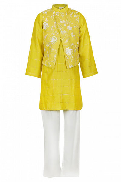 Yellow floral embroidery bandi kurta set