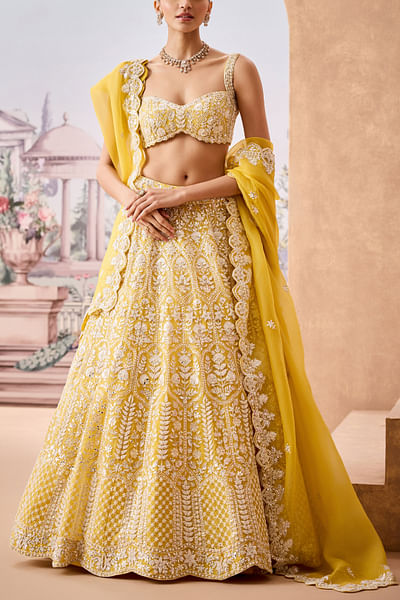 Yellow floral embroidery lehenga set