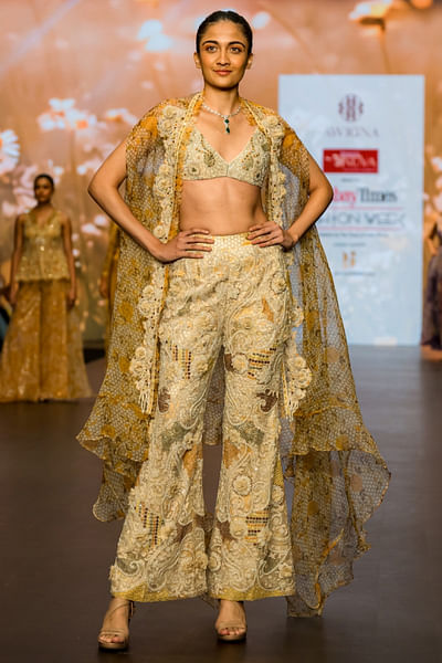 Yellow floral printed cape set