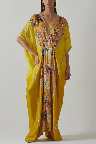 Yellow floral printed kaftan